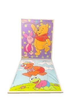 Vintage Playskool 2 Puzzle Lot Pooh Piglet & Baby Kermit Fozzie Disney